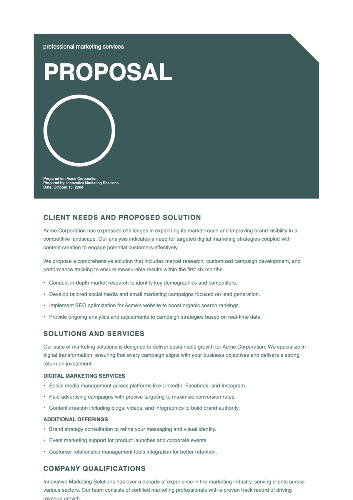 Marketing proposal document with modern design and social media strategy focus_variant_1